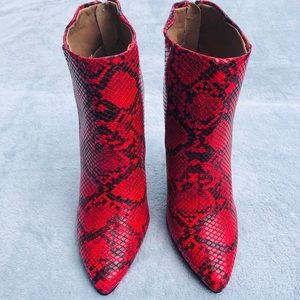 Red and Black Snakeskin-Embossed Parma Booties